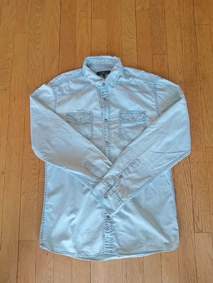 Chemise homme en jean bleue claire manches longues 100% coton marque Jules taille M - photo numéro 4