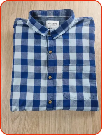 Chemise à carreaux bleue Homme Pull & Bear Taille L