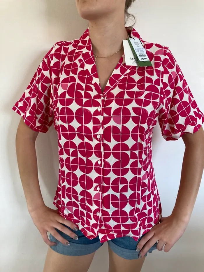 Chemisier fuschia et blanc Ichi 38 neuf