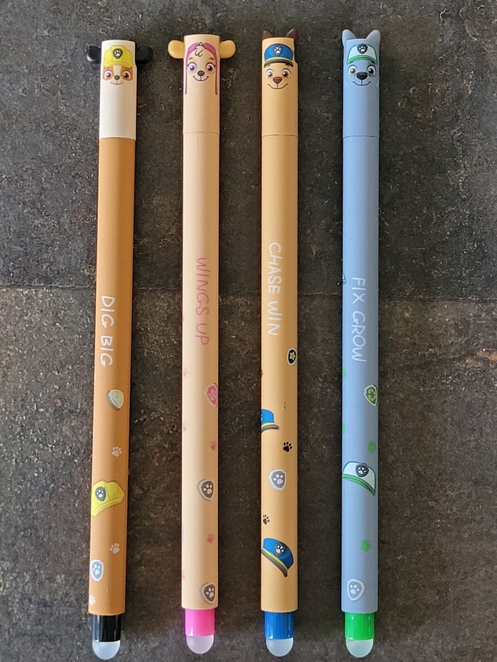 Lot de 4 stylos encre gel effaçable thème Pat Patrouille