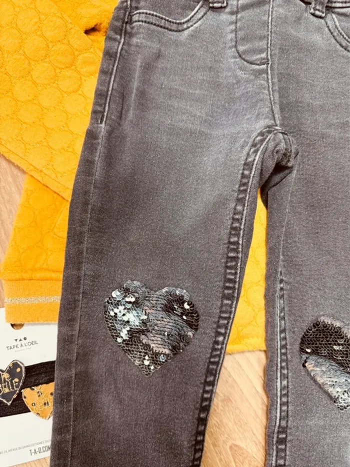 Taille 4 ans tenue 3 pièces fille multimarque moutarde gris noir * sequins * 🩷 - photo numéro 8