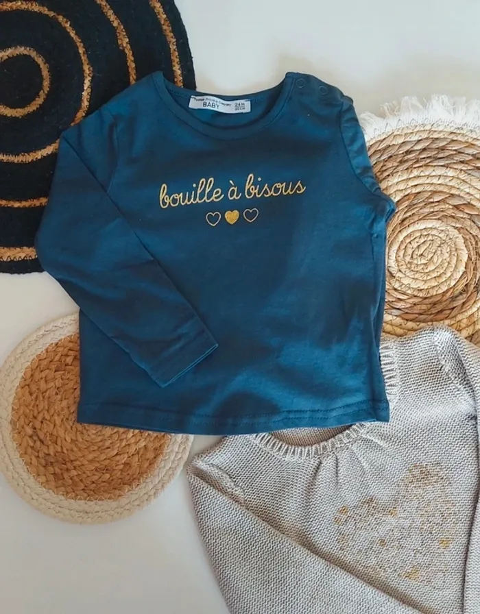 Tee-shirt manches longues mixte fille et garçon mi saison printemps été automne hiver message coeur