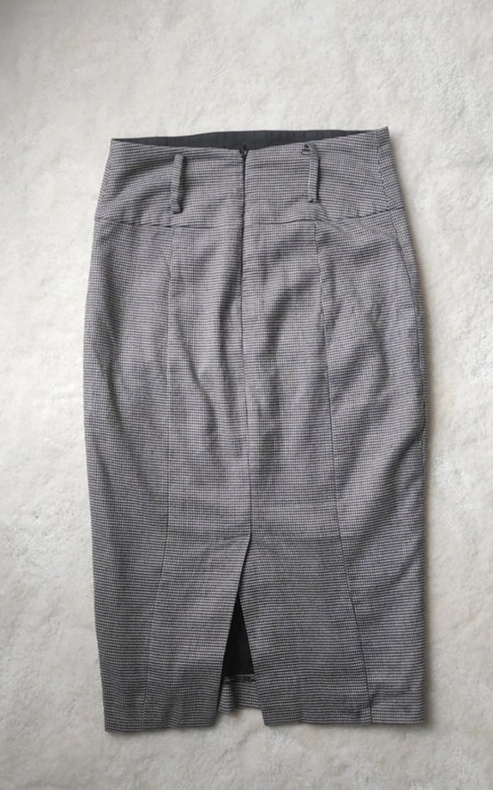 Jupe Crayon Zara Basic XS vintage chic élégante pieds de poule noir et blanc mi longue - photo numéro 5