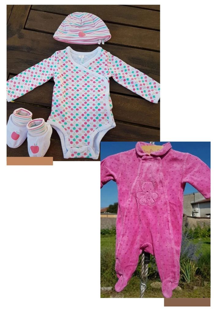 Lot Ensemble naissance Body Bonnet Chaussons 0/3m et Pyjama 1m