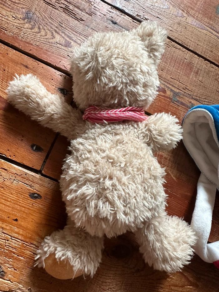 RARE Peluche Ours chiné beige Steiff 30cm avec bandeau sac bateau bleu doudou traditionnel - photo numéro 7