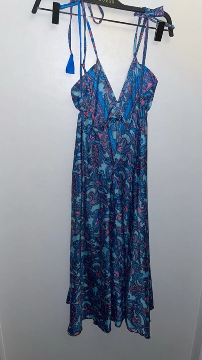 Robe Longue Fluide Karibi à Motif Cachemire - Bleu & Rose - Neuve Taille S - photo numéro 2