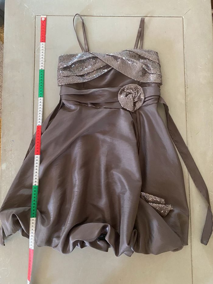 Robe chic de soirée Made in Italy marron avec serquins taille S / M - photo numéro 14