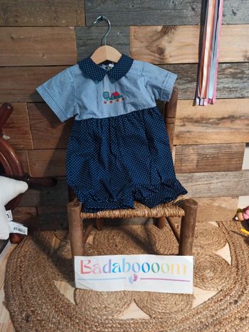 Grenouillère vintage bleu B.F.D création 6 mois