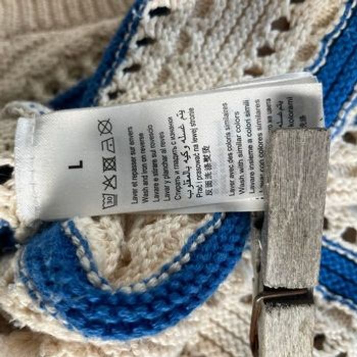 Pull ajouré coton rayé bleu blanc écru BZB taille L 100 % coton maille printemps été légère V060 - photo numéro 8