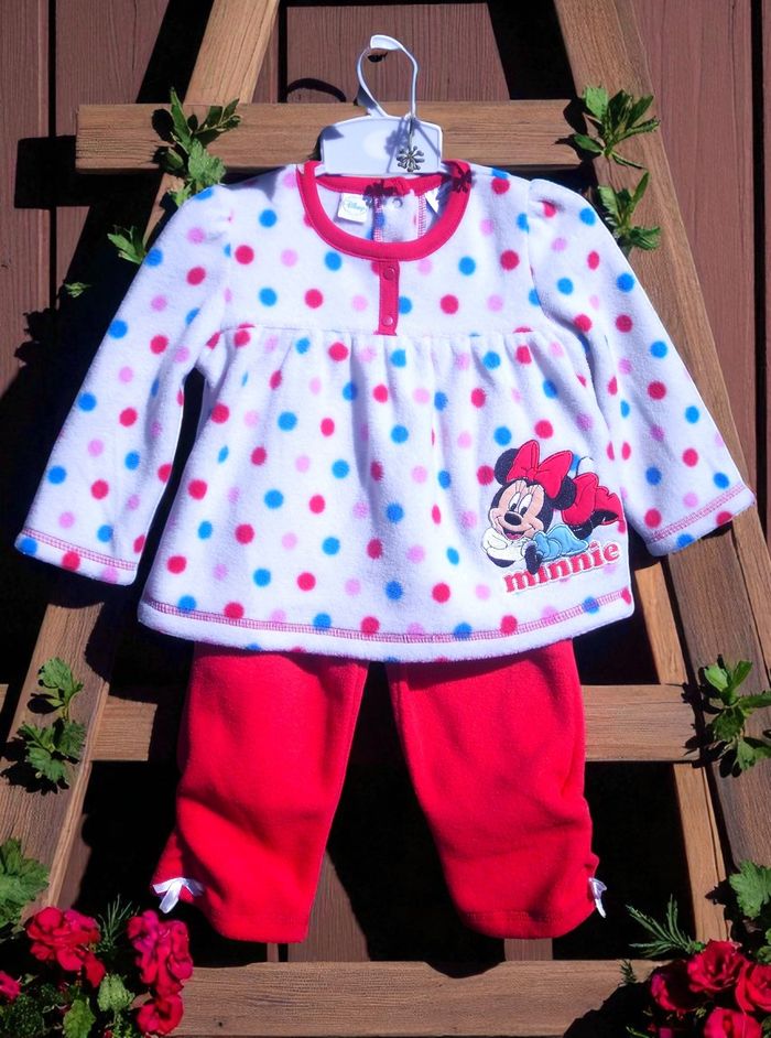 DISNEY - NEW - ENSEMBLE 2P BÉBÉ FILLE TYPE POLAIRE BRODERIE MINNNIE & NOEUDS 18M - photo numéro 3