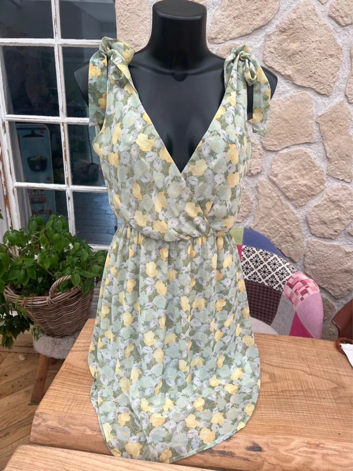 Robe taille S M 36 38 été dos nu verte à fleurs femme by one neuf - photo numéro 4