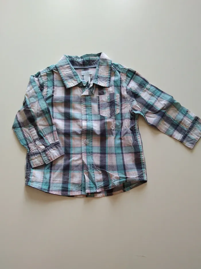 chemise carreaux manches longues okaidi garcon 12 mois