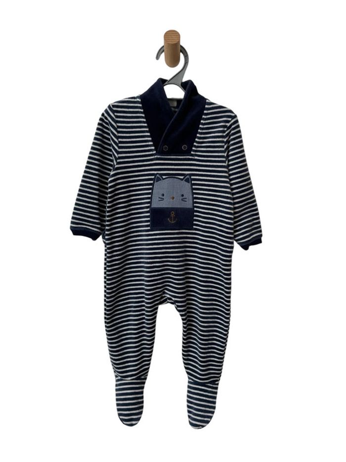 Pyjama rayé bleu marine en velours - Obaïbi 12 mois (74cm)