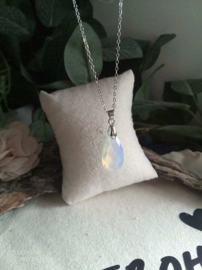 Collier pendentif opaline à facettes - photo numéro 3