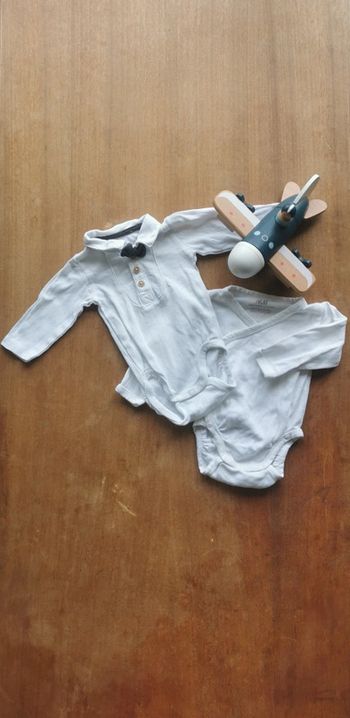 🌼 H&M body blanc avec noeud cérémonie + 1gratuit 1mois 56cm garçon 👶