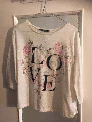 tshit primark 42 beige gris rose fleur