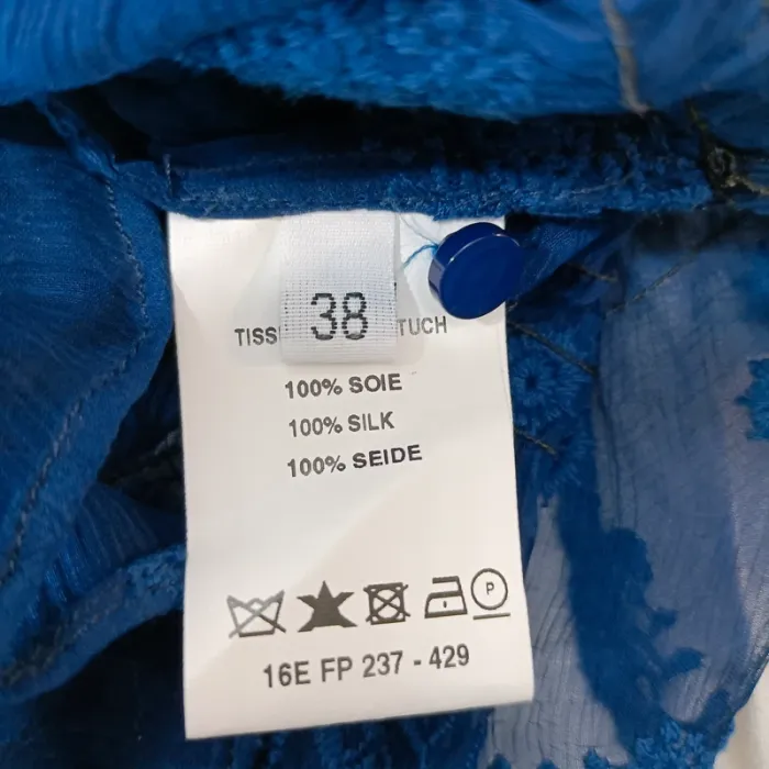 Blouse transparente bleue brodée en soie – Cacharel Paris T.38 A1159 - photo numéro 8