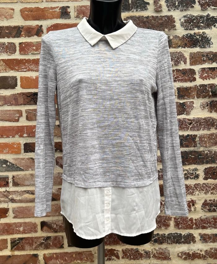 🤍 Pull 2-en-1 col chemise – Taille 38 – TEX 🤍