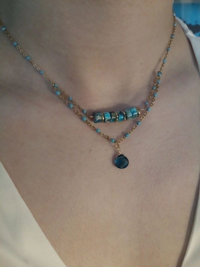 Collier en pierres de jaspe océan - photo numéro 2