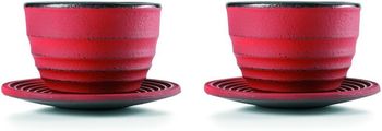 Set 2 Gobelets avec Assiette Ceylan, Acier, Rouge, 5 x 8 x 10 cm
