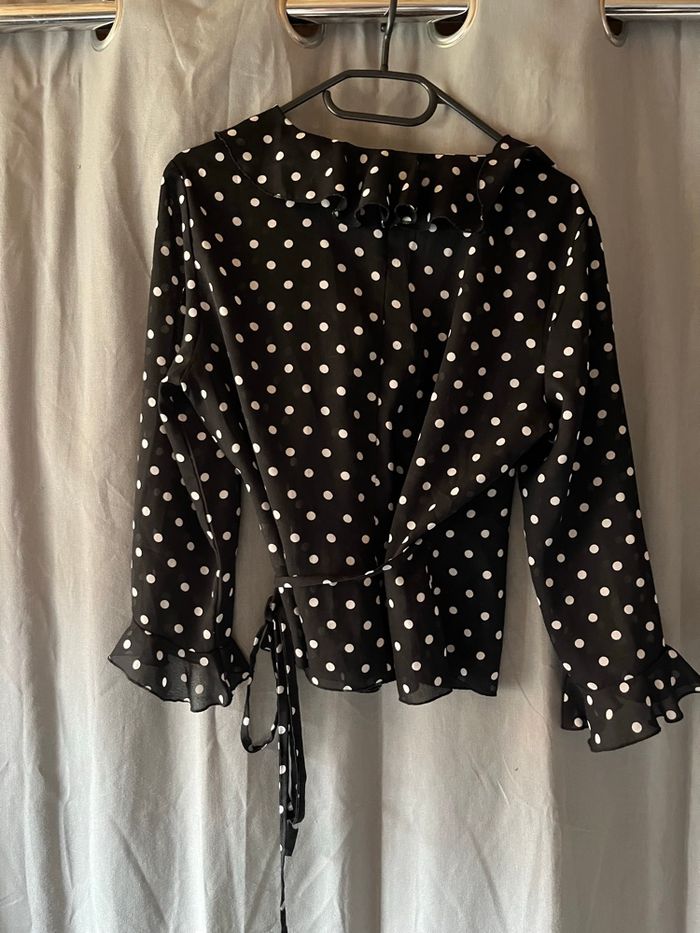 Chemisier Cache-Cœur à Pois Noir & Blanc – Volants – T. 38 - photo numéro 6