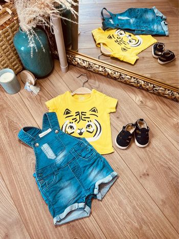 Taille 3 mois ensemble 2 pièces été garçon Orchestra Kiabi jaune et bleu jean * tigre * 💙