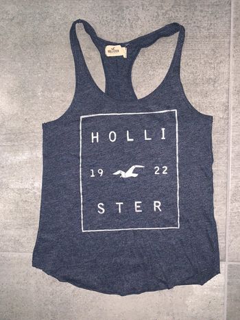 Tee shirt / t-shirt top débardeur femme Hollister Bleu chiné Visuel sérigraphie print argenté