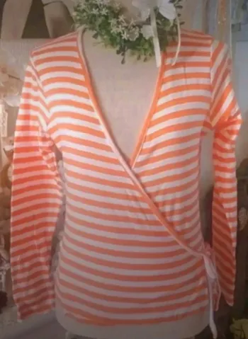 Blouse cache-coeur orange/blanc Basic One T 3 (40/42) Neuf