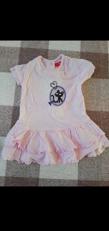 Robe rose manches courtes chat 12 mois tissaia