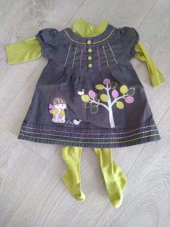 Ensemble fille gris et vert 3 pièces robe 3 mois