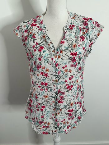 Chemise à fleurs et plumetis blanche et multicolore Armand Thiery T36/38 S/M