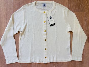 Gilet cardigan fille en tunique blanc cassé lin et coton Petit Bateau 8 ans fille neuf étiquette