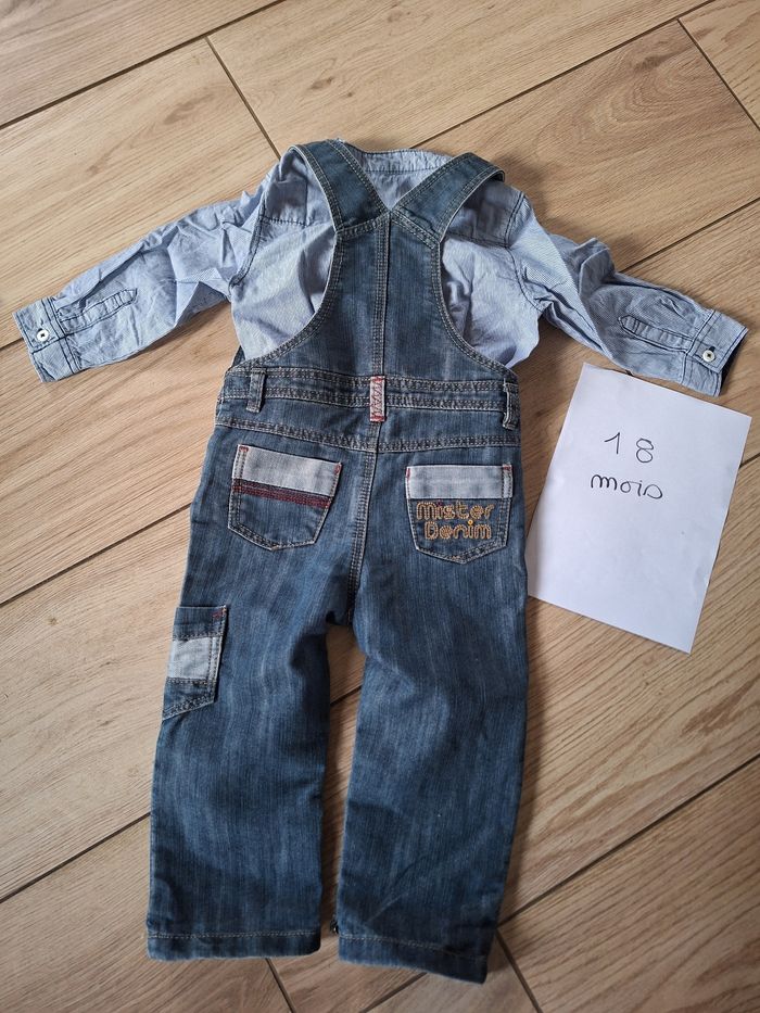 Ensemble salopette chemise 18 mois garçon - photo numéro 2