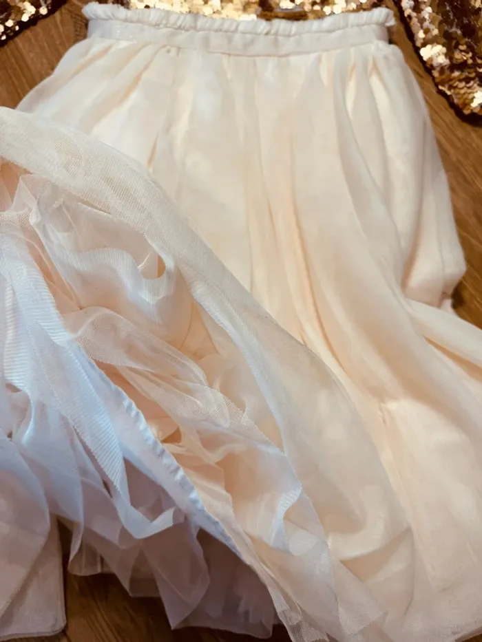 Taille 3-4 ans robe longue créateur fille TAO crème bronze * sequins tulle * 🌸 - photo numéro 5