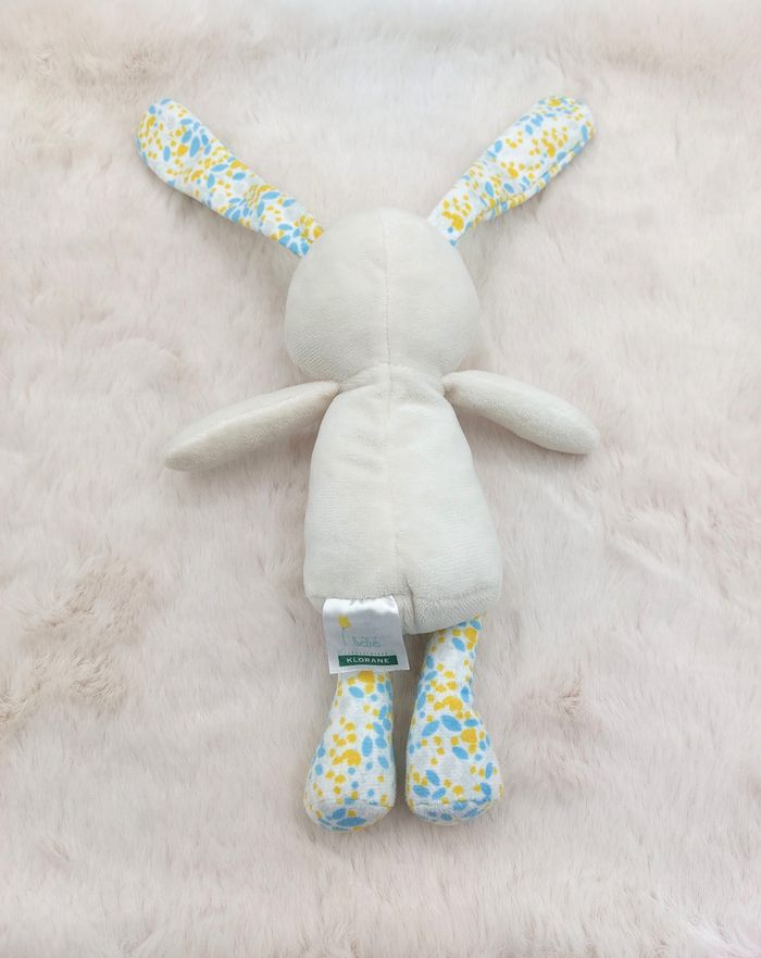 Peluche doudou lapin corps crème écru bébé Klorane fleurs jaune bleu 24 cm TTBE - photo numéro 4