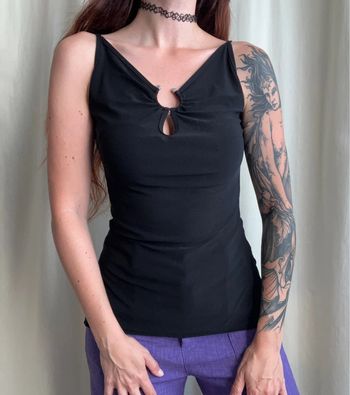 Top vintage col V bijou Coquette Goth vintage made in France 🇫🇷 y2k - Taille S/M/L