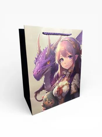 Sac cadeau anniversaire motif dragon fille style animé 18 x 23 x 10 cm Neuf