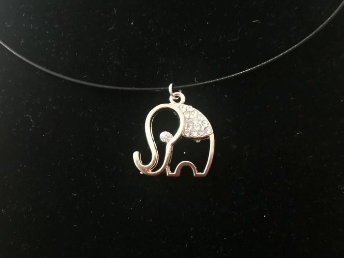 Collier Éléphant. Doré. Strass. Noir - photo numéro 3