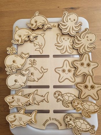 Petit insert pour bac Trofast ikea "Animaux de l'océan" avec jetons de différents Animaux