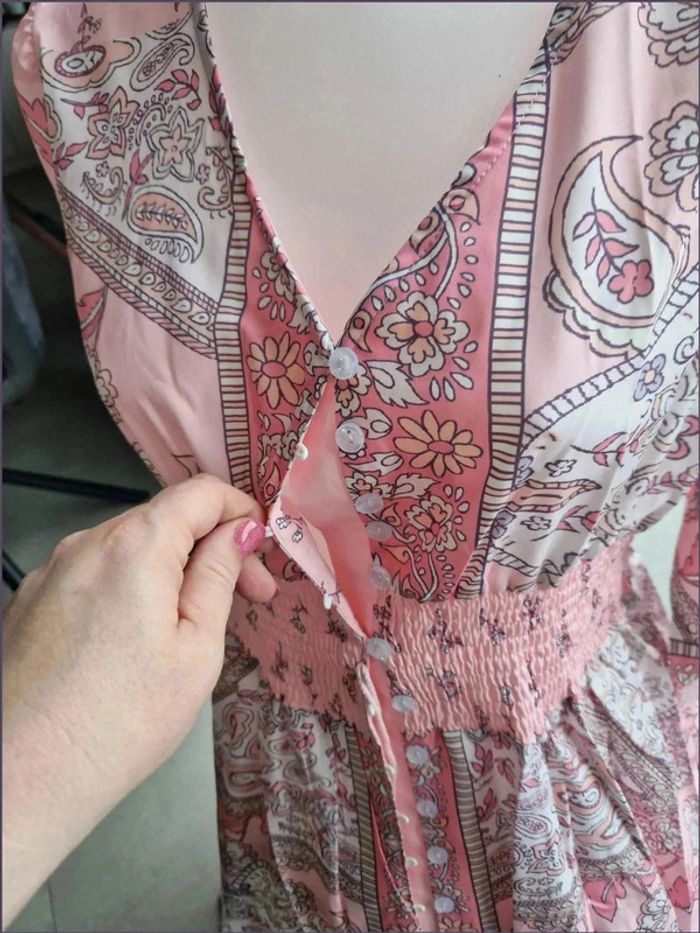 Robe rose pâle à motif - Taille XL - Aumora - photo numéro 4