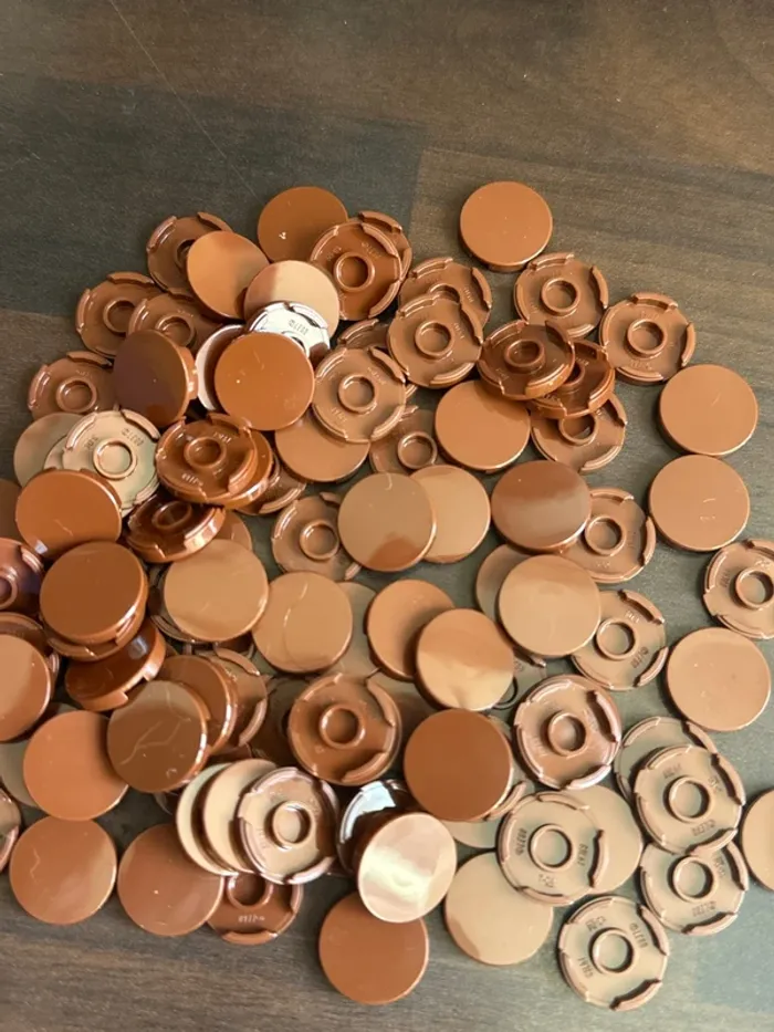 100 lego Tile, Round 2 × 2 with Bottom Stud Holder ref 14769 Reddish Brown - photo numéro 2
