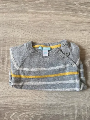 Pull laine gris marinière okaidi 6 mois