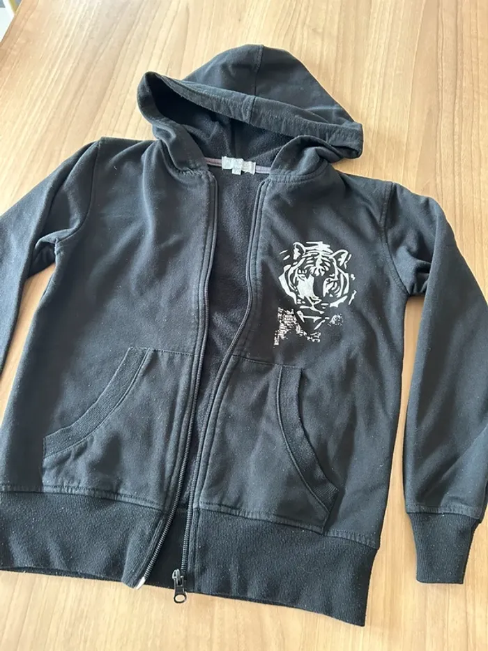 Gilet zippe à capuche noir 10 ans - photo numéro 2