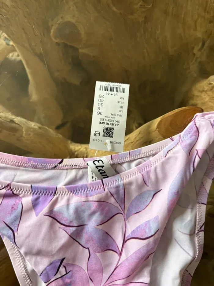 Bas de maillot de bain Etam fleur feuille lilas violet biki high - photo numéro 4