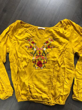 Blouse bohème camaïeu taille 36 jaune moutarde brodée