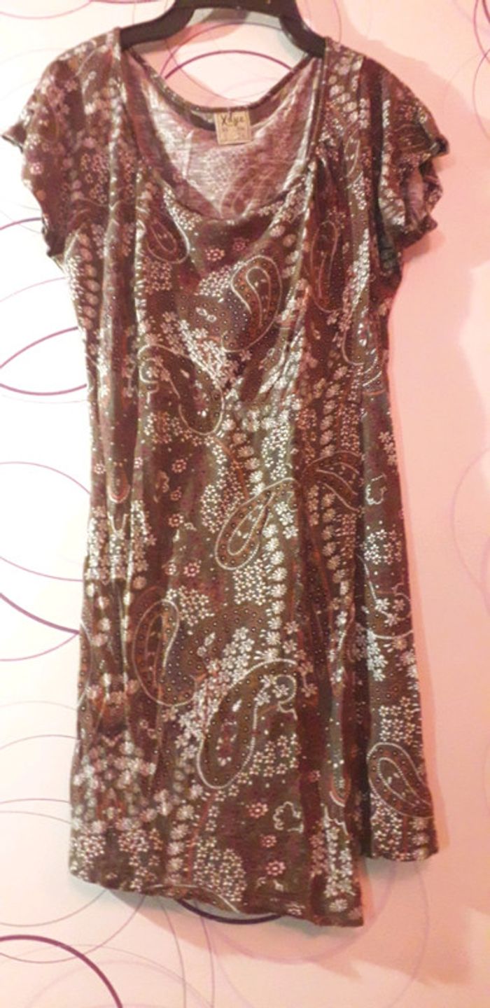 Robe / tunique sexy 🪴 printemps été 🌼 à fleurs Pull and Bear style hippie taille S décolleté maxi - photo numéro 2