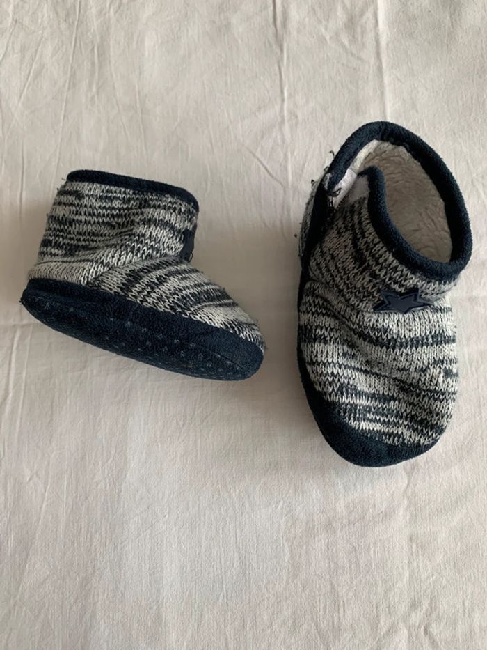 Pantoufles bébé étoile bleu marine gris t20-22😺 - photo numéro 2