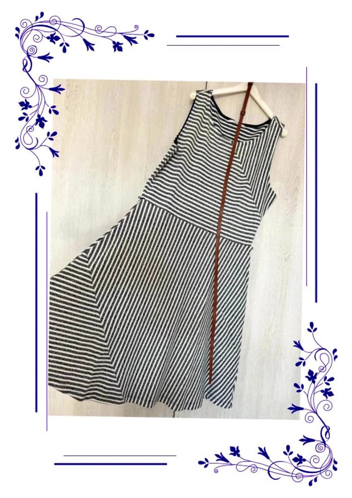 Robe esprit L évasée lignée avec ceinture marron - photo numéro 2