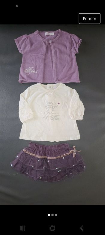 Ensemble 3 pièces fille 3 mois bolero + jupe + tee-shirt  manche longue bebe rêve