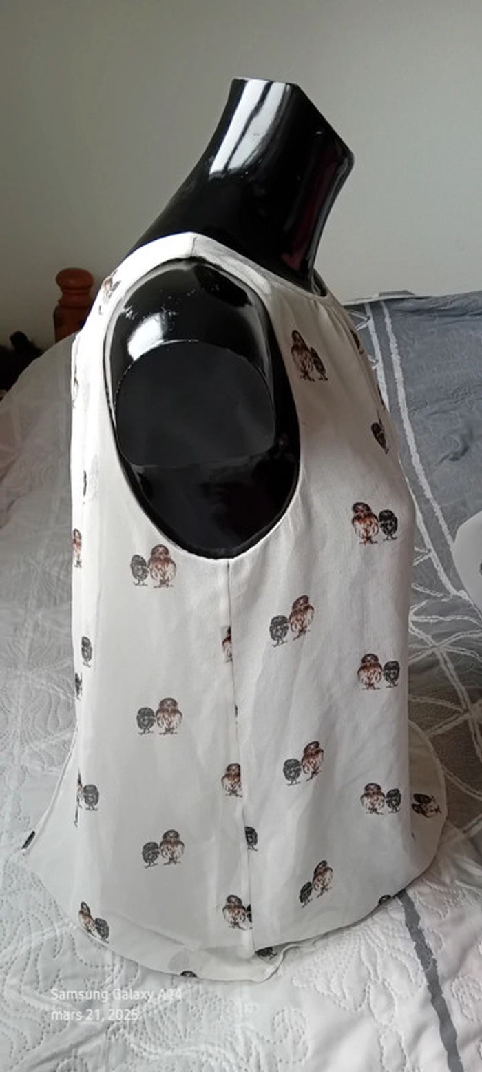 Blouse sans manches dos ouvert motif chouettes femme S trafaluc zara - photo numéro 6